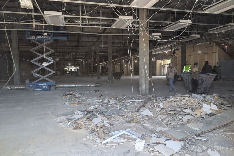 Demo begins inside future indoor slide park at Sunrise Mall